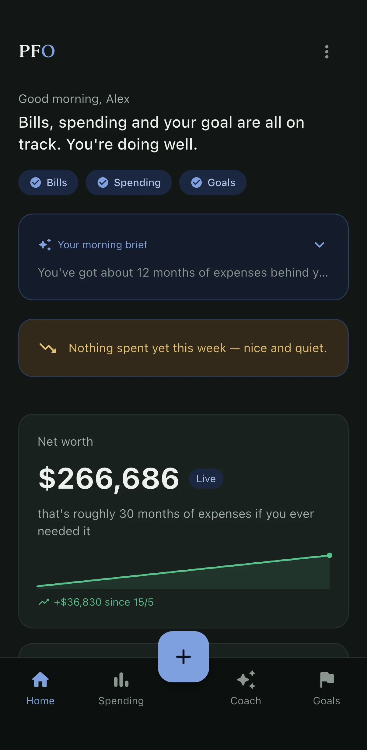 PFO home — net worth at a glance